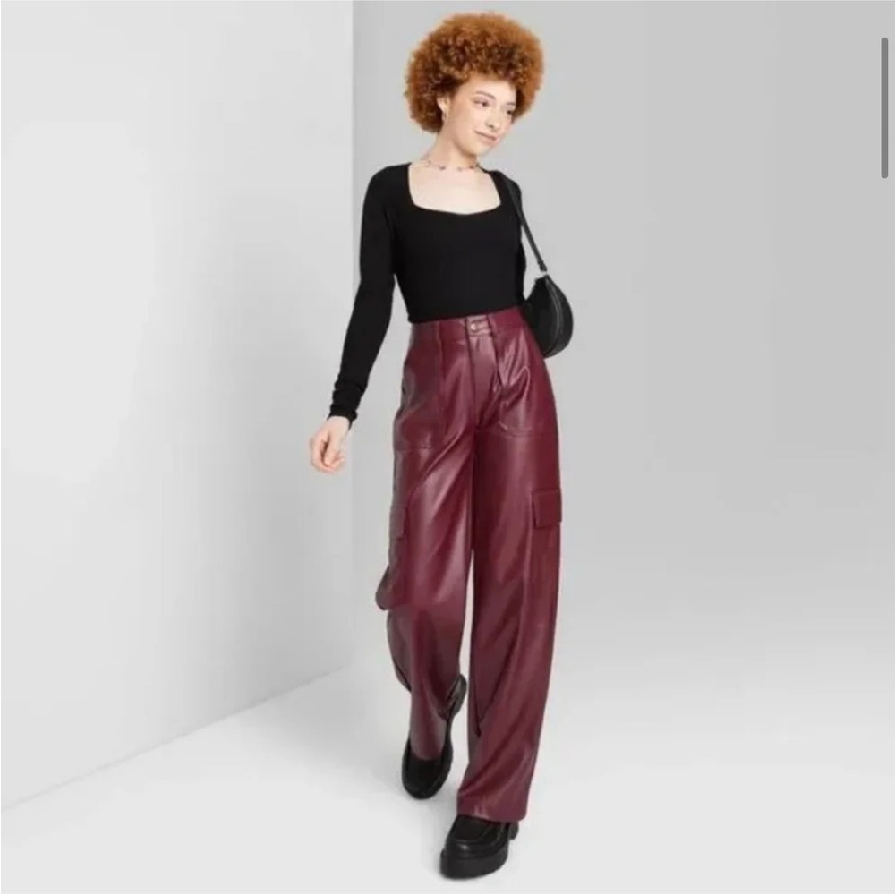 NWT Women’s Burgundy Mid Rise Leather Pants Size 16 Regular